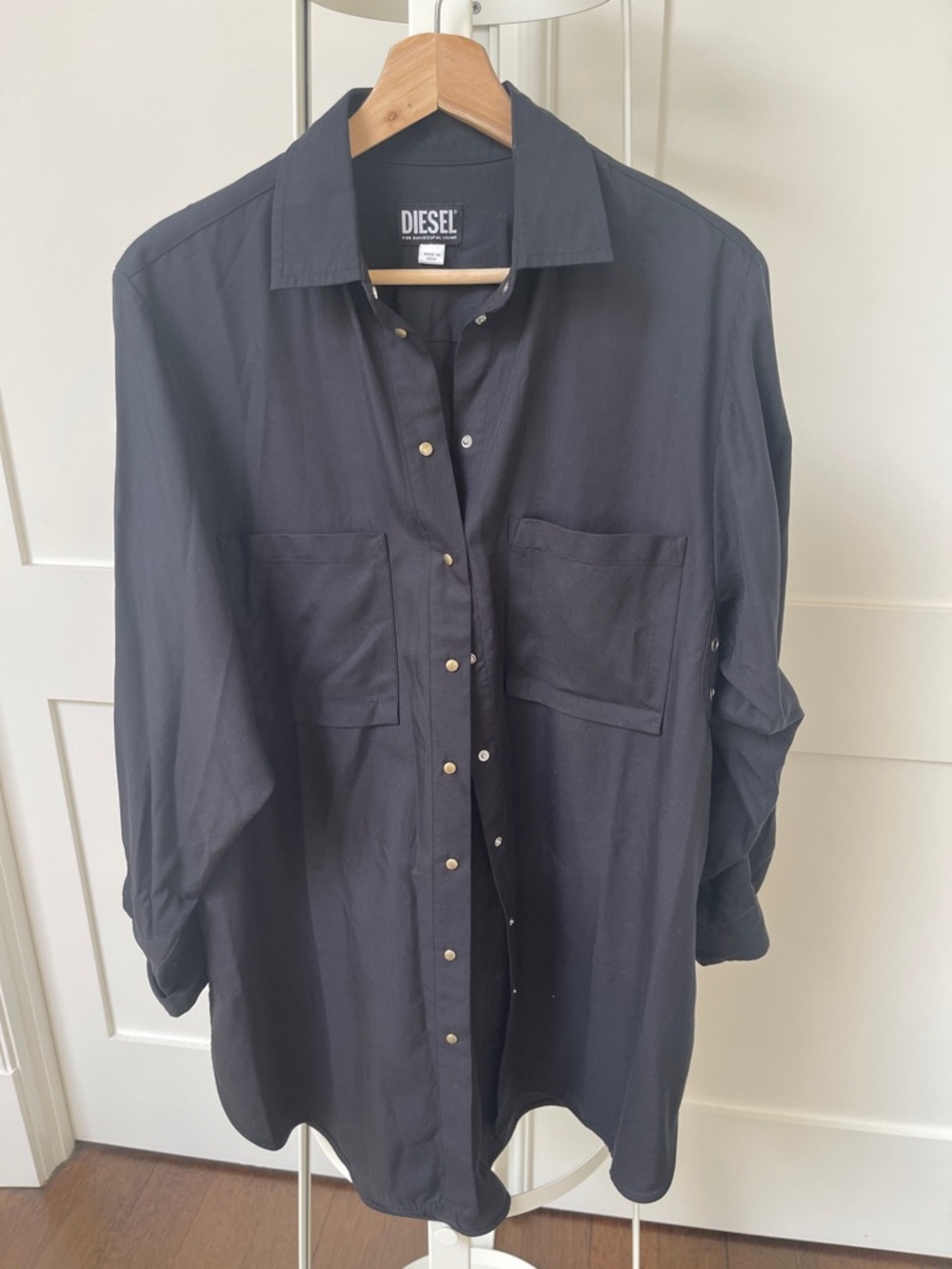 Diesel White Casual Button-Down Shirt with Patch Pockets